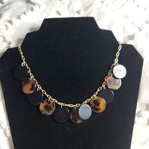 Trendy Tortoise Shell & Gold Disc Charm Necklace